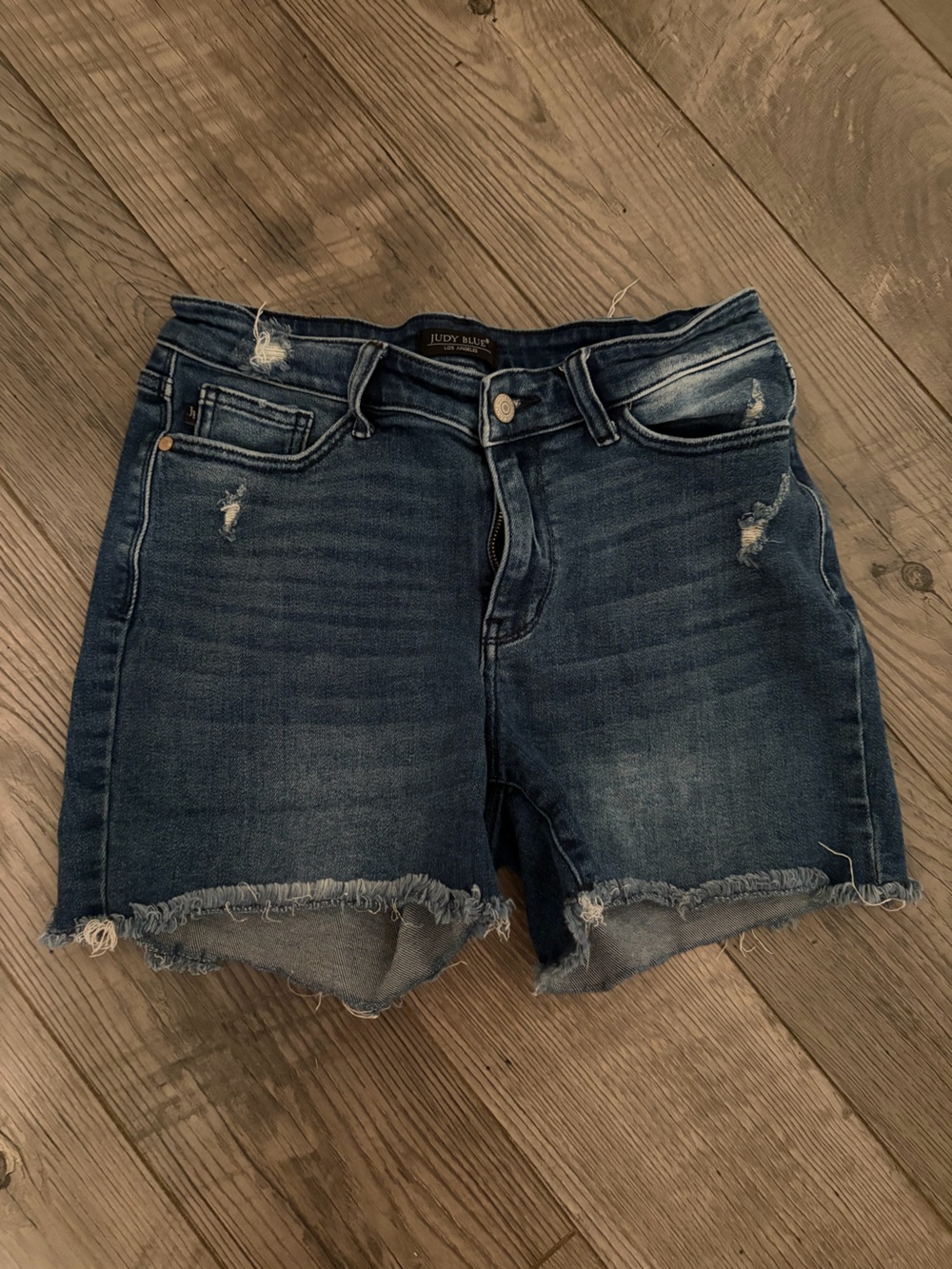 Judy Blue Medium Wash Distressed Denim Shorts
